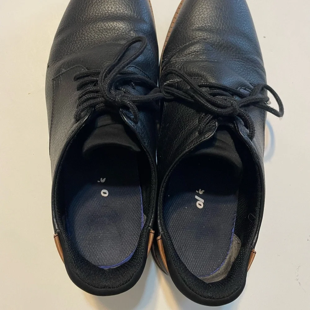 Dr. Scholl's Men’s 10.5 Black Leather Lace-Up Oxfords with Brown Trim